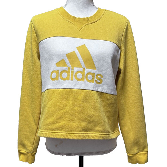 Adidas Womens sz M Butter Yellow Crop Graphic Sweatshirt Logo Top VTG inspired‎ - Picture 1 of 7